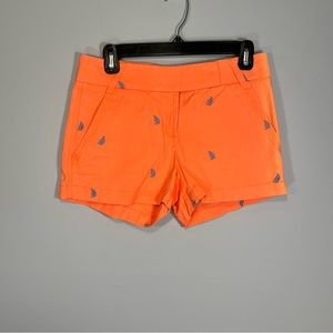 J Crew Factory Shorts Womens 00 Orange Sail Boats Chino Pockets Outdoors Casual